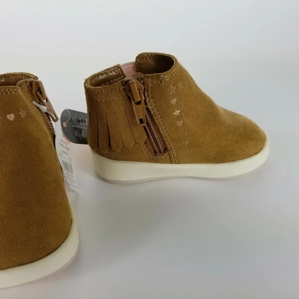 Wonder Nation Brown Fringe Infant Girls Sz 2 Faux Leather Baby Boots Non Marking